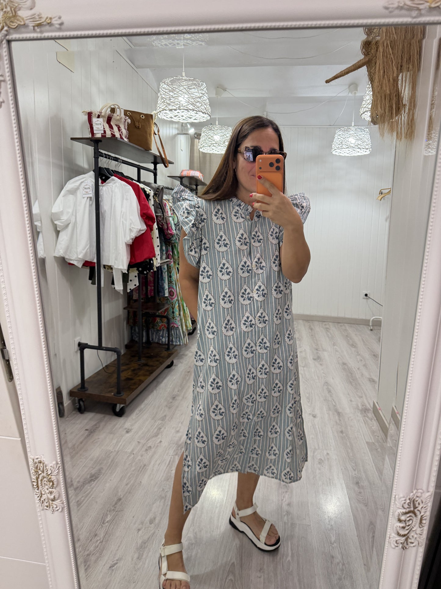 Vestido Indira buganvillas azul y mint