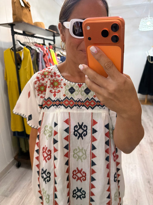 Vestido Mexicano Tijuana midi blanco