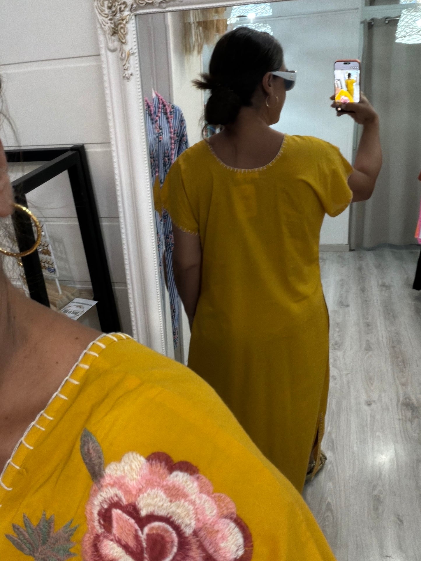 Vestido Mexicano Tijuana largo mostaza 2