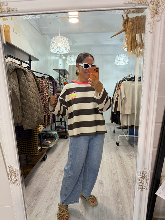 Sudadera Ciao Ciao beige y chocolate