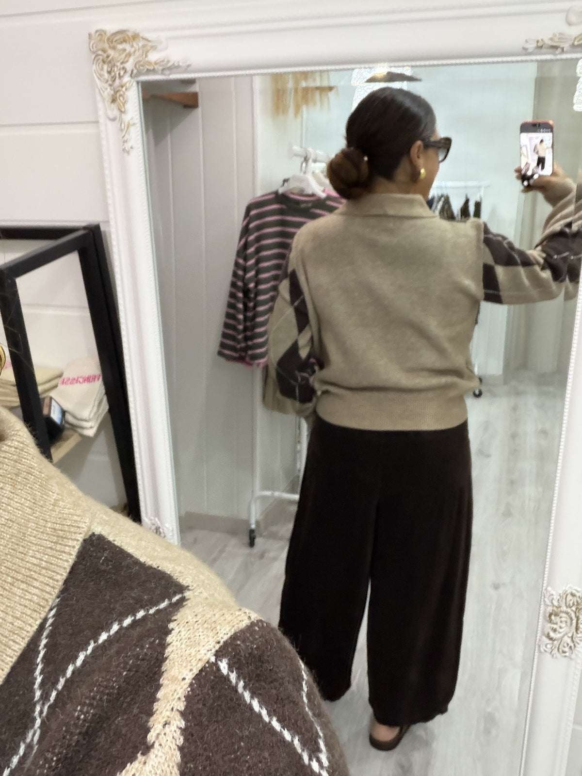 Jersei Copenhague rombos chocolate y taupe