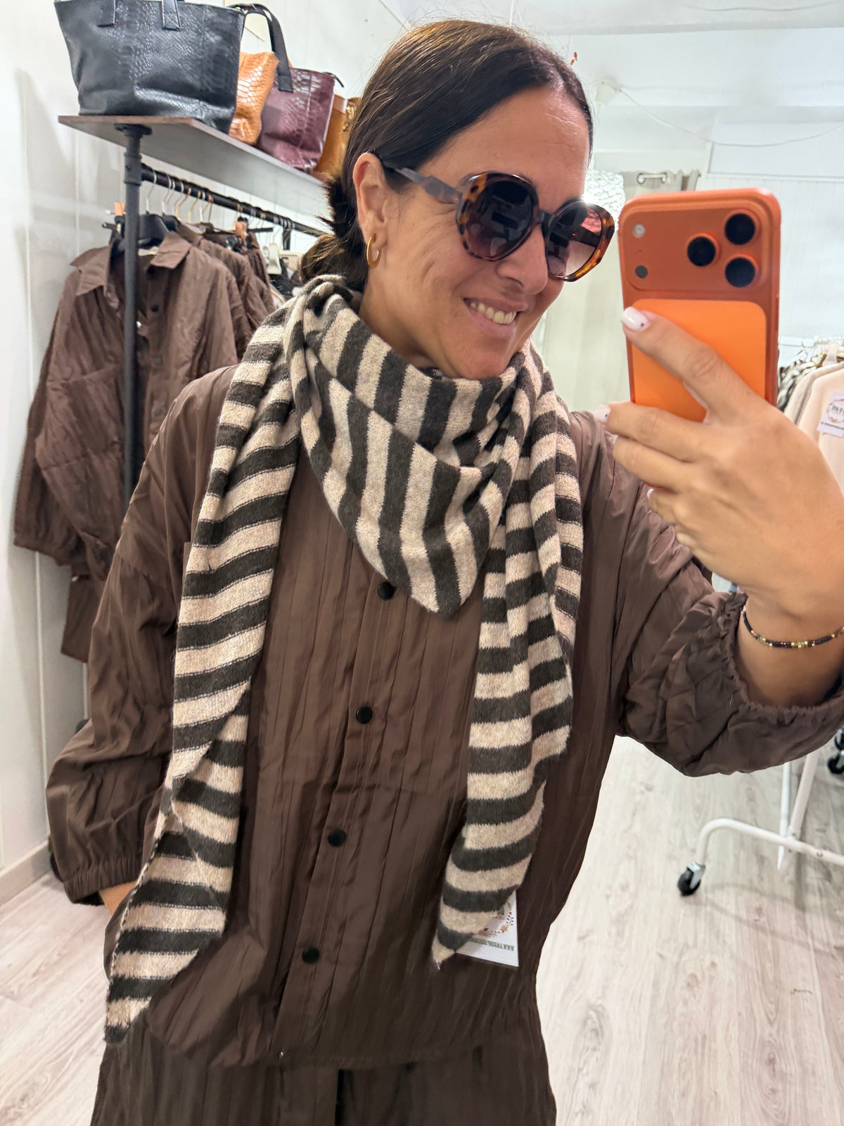 Bandana Biarritz punto suave chocolate y beige