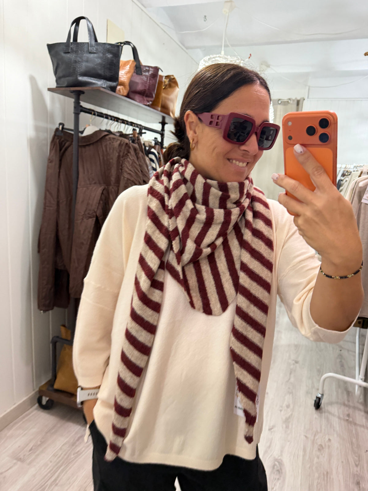 Bandana Biarritz punto suave burdeos y beige
