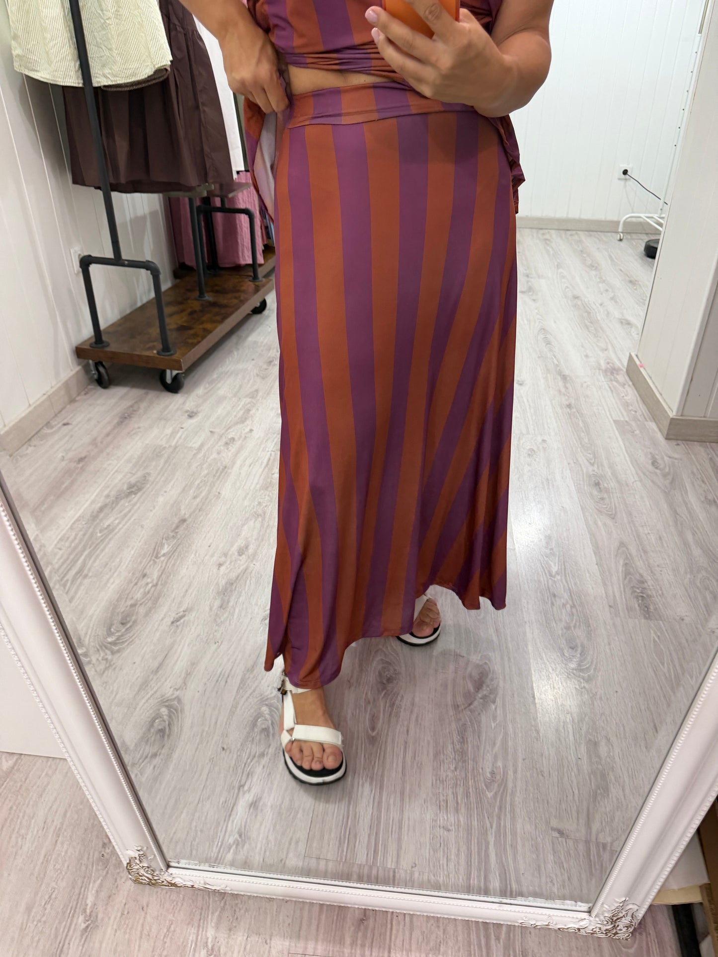 Falda Lisboa licra fría naranja y lila