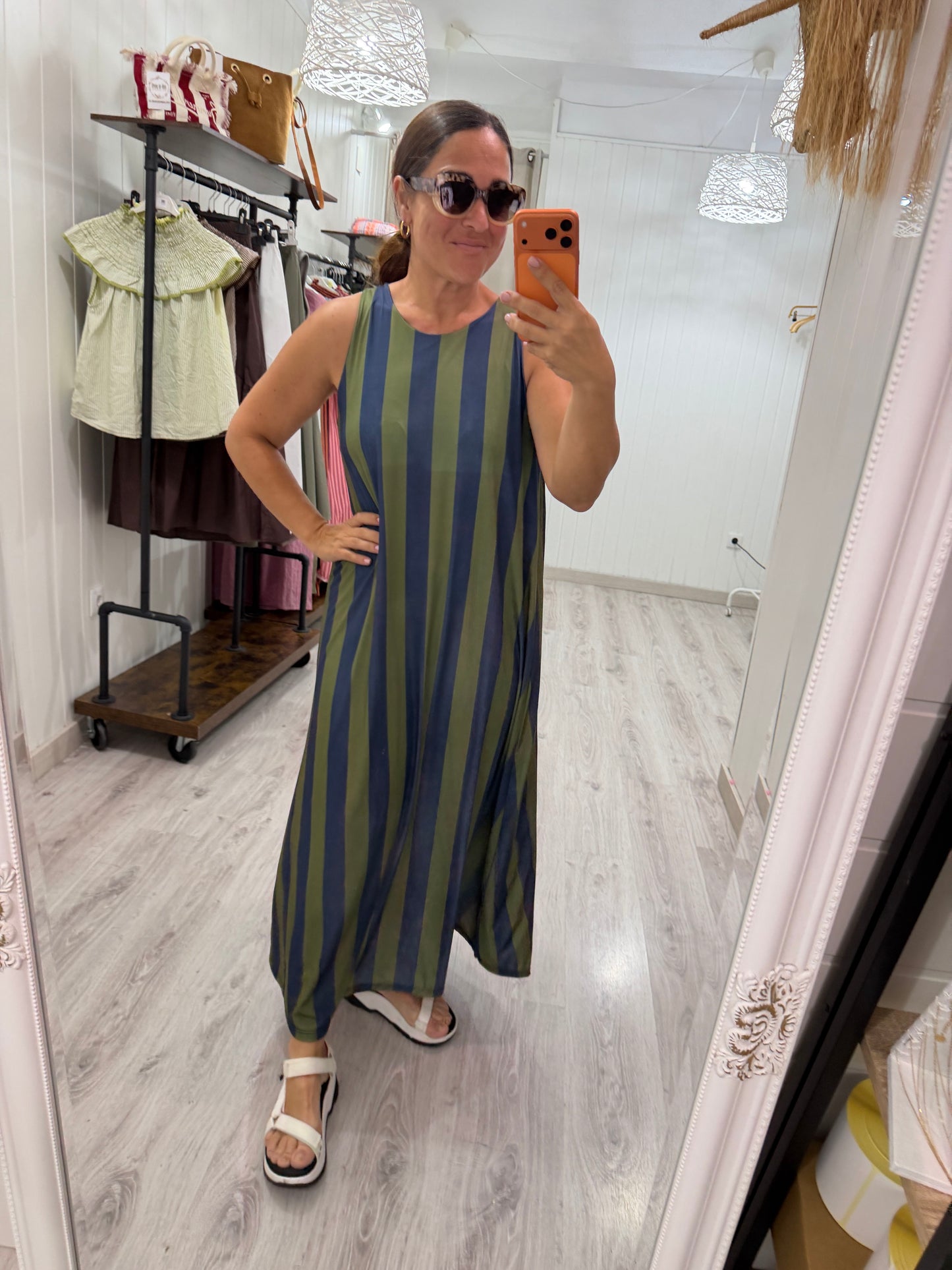 Vestido Lisboa licra fría marino y verde