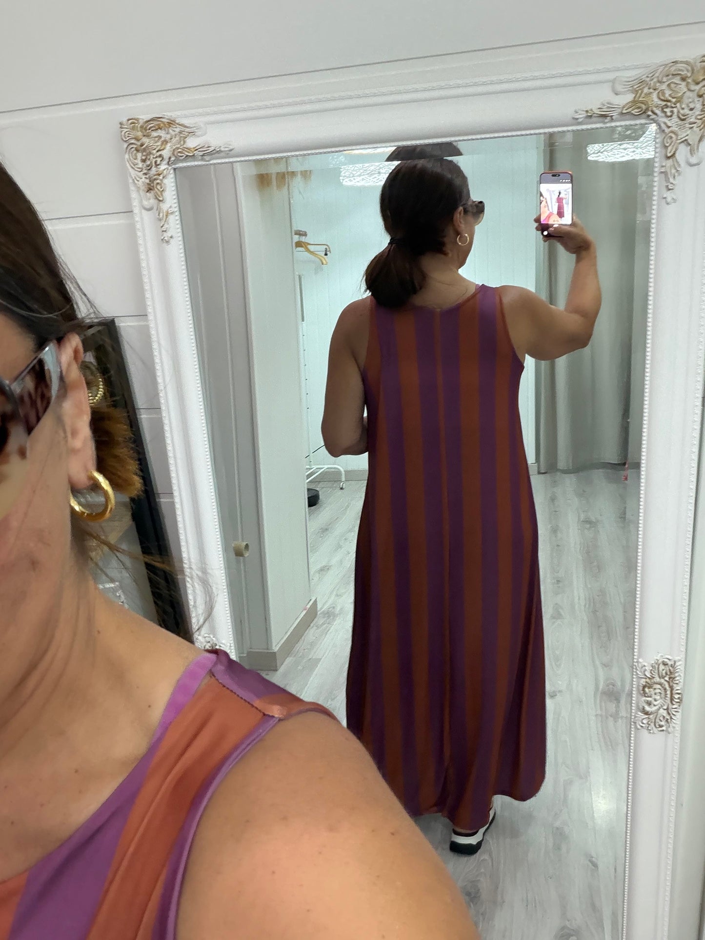 Vestido Lisboa licra fría naranja y lila