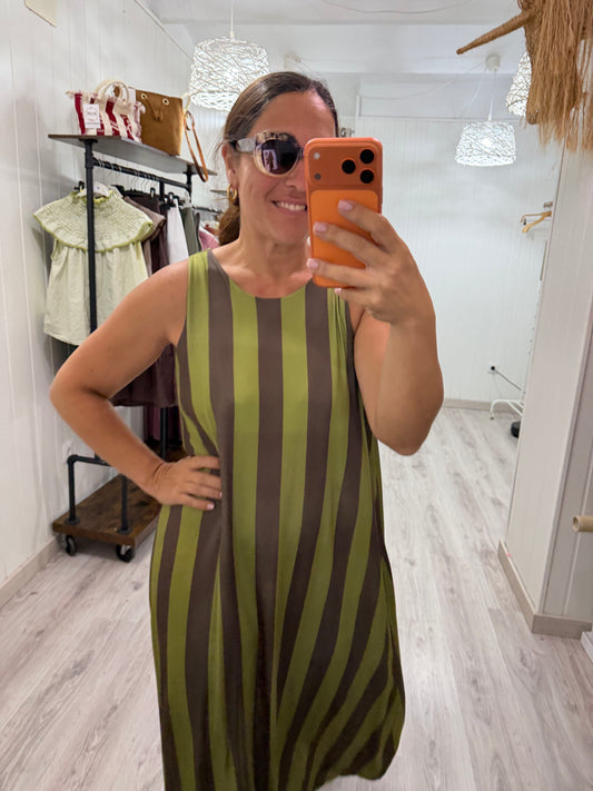 Vestido Lisboa licra fría chocolate y pistacho