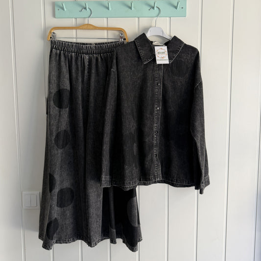 Pantalón Topo Flor efecto falda jeans negro