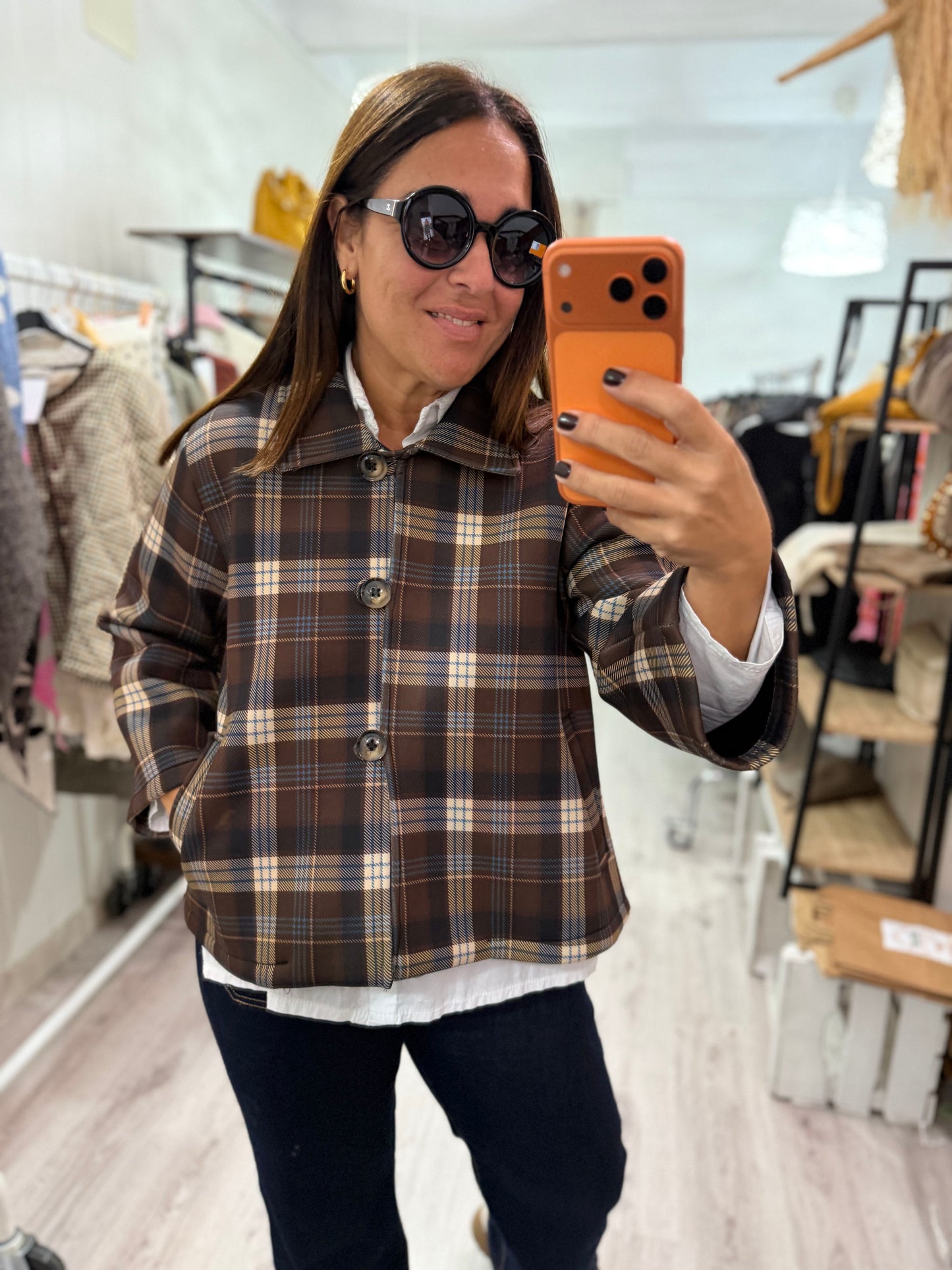 Chaqueta neopreno cuadros chocolate