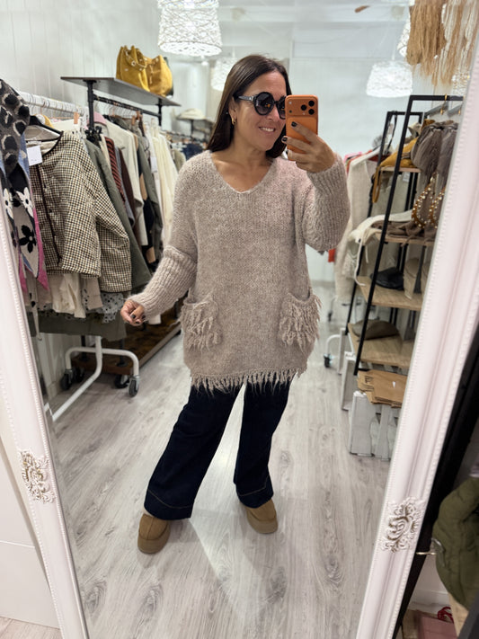 Jersei Pockets oversize taupe