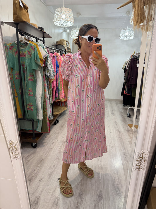 Vestido Idoia Fiori naranja y fucsia