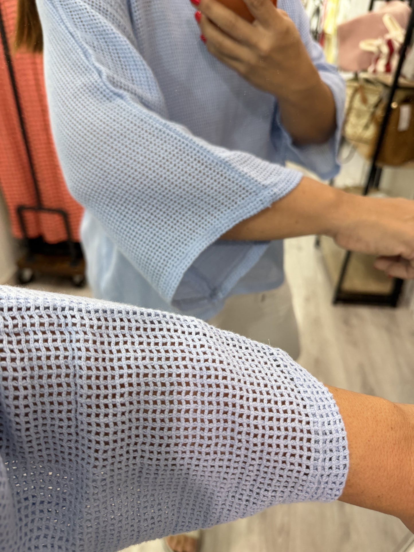 Camiseta Rejilla doble manga francesa azul cielo