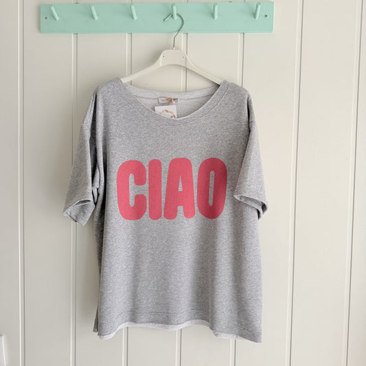 Sudadera Ciao manga corta gris y rosa