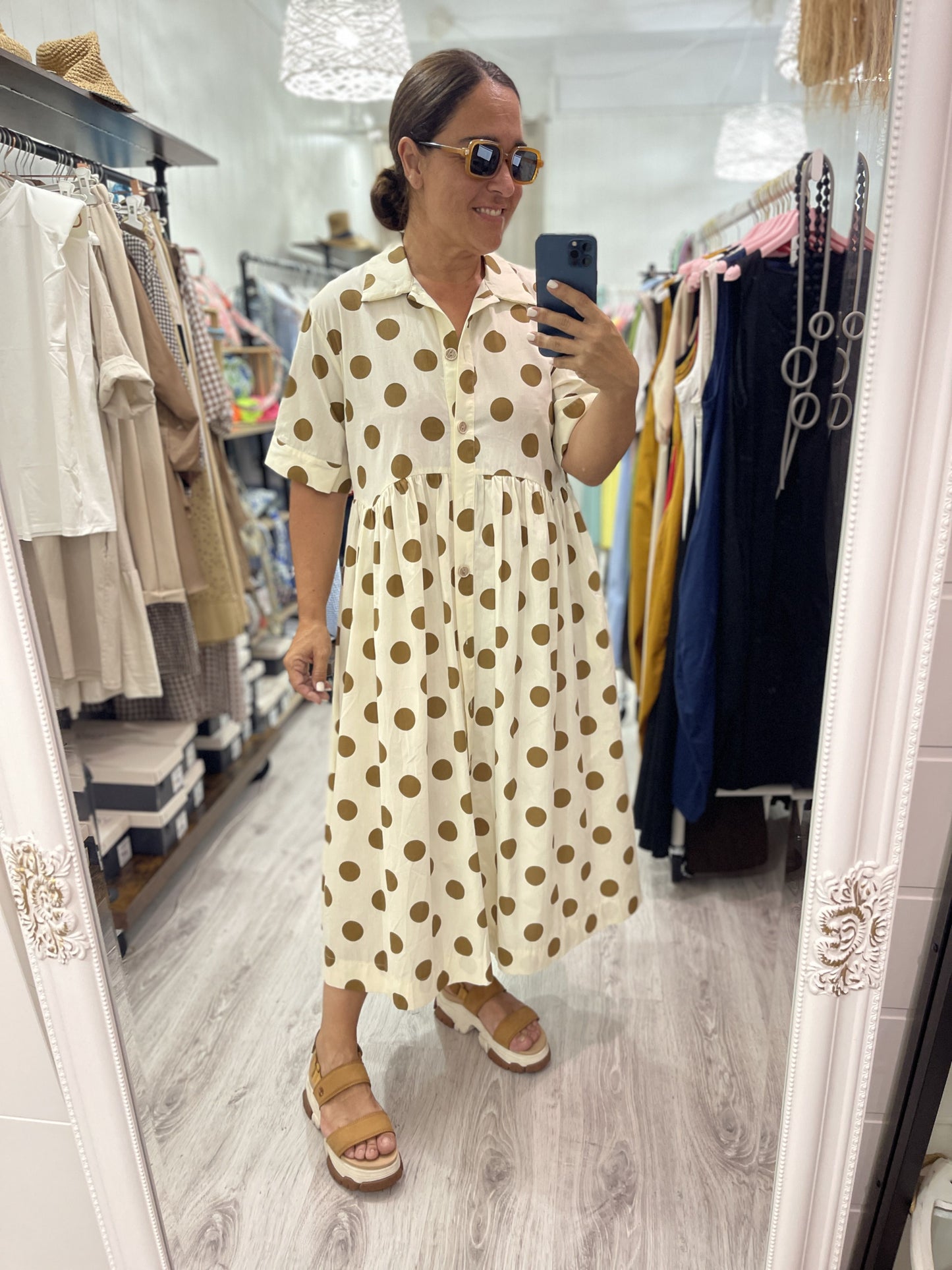 Vestido Country topos camel