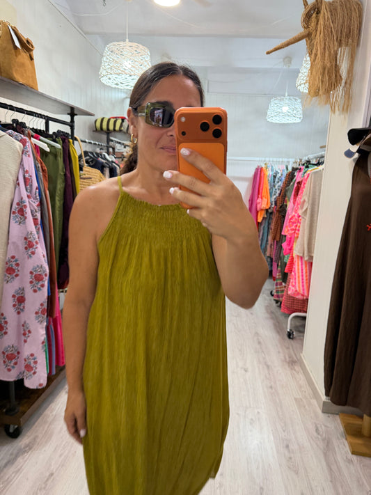 Vestido minimal botones espalda pistacho