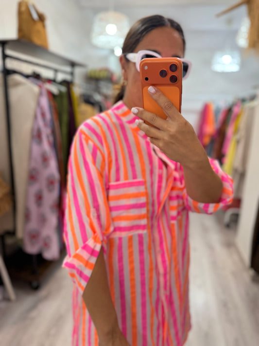 Camisola Rayas fluor naranja y fucsia