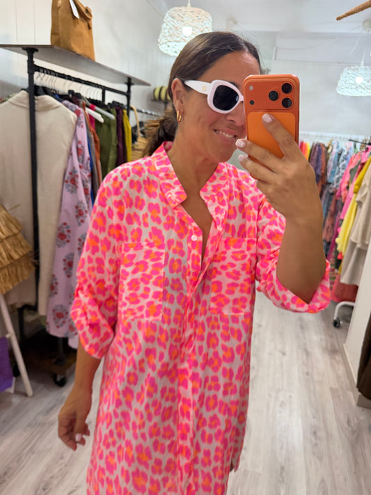 Camisola Animal print fluor naranja y fucsia