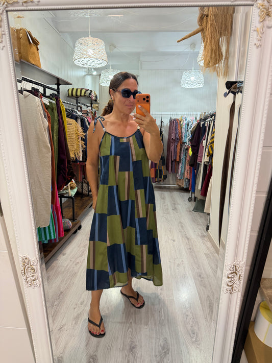 Vestido Geo azul y verde