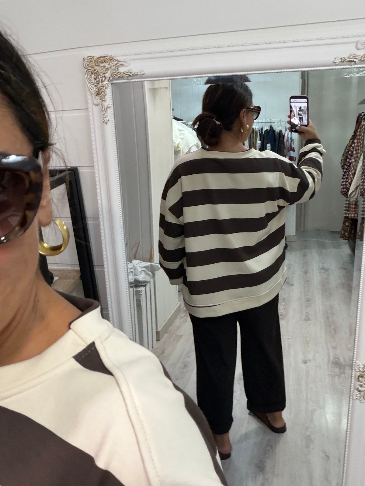 Sudadera Oversize rayas more amore chocolate y beige
