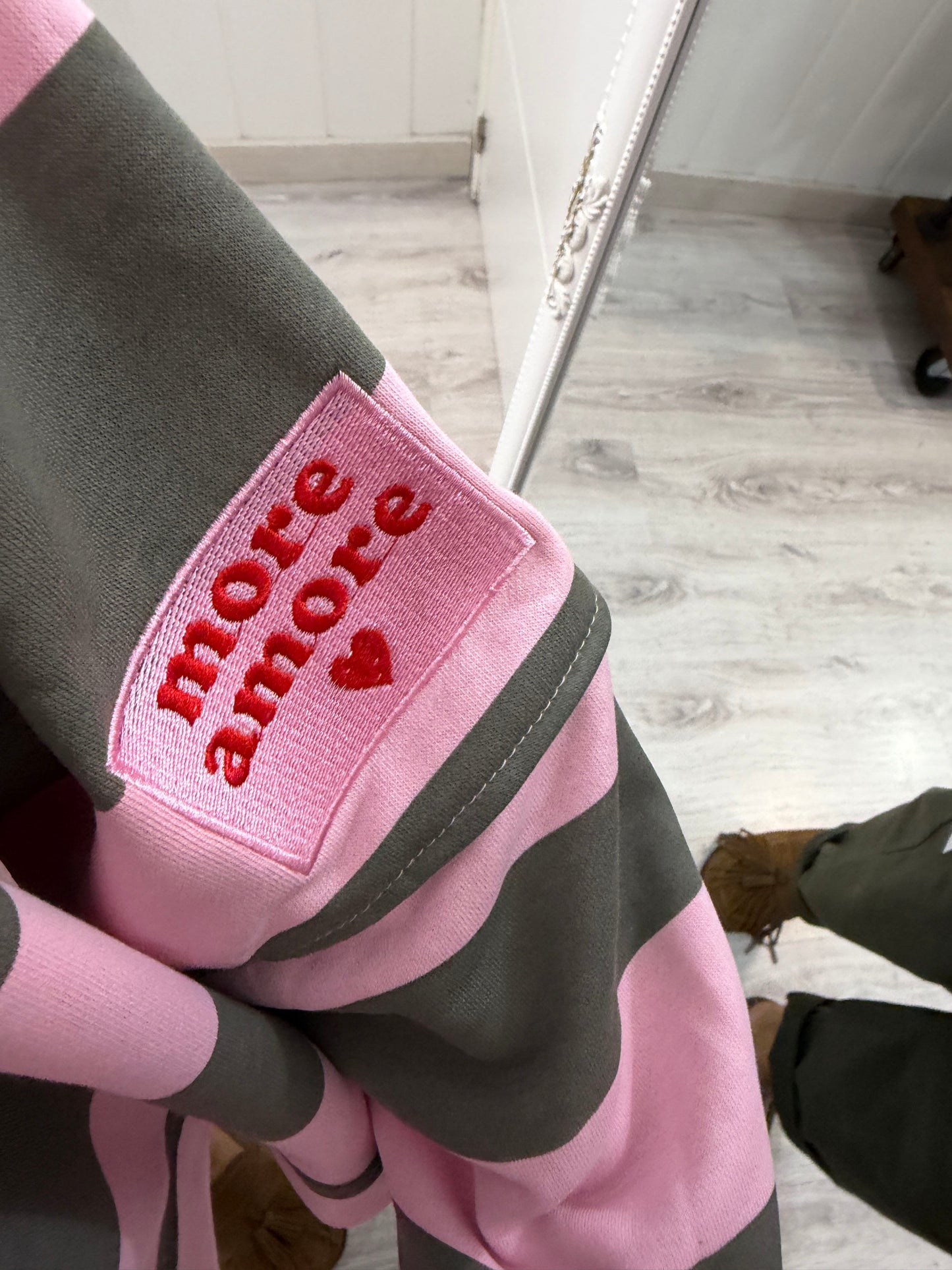 Sudadera Oversize rayas more amore rosa y kaki