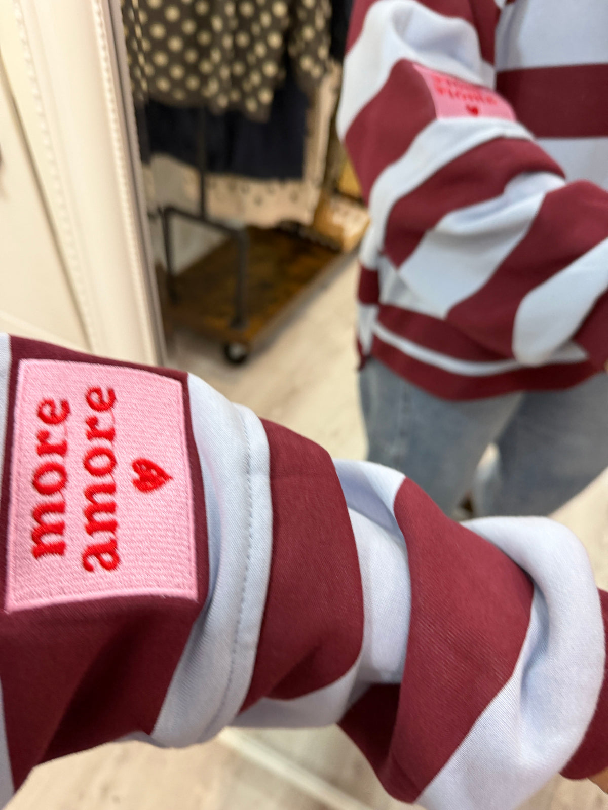 Sudadera Oversize rayas more amore cielo y burdeos