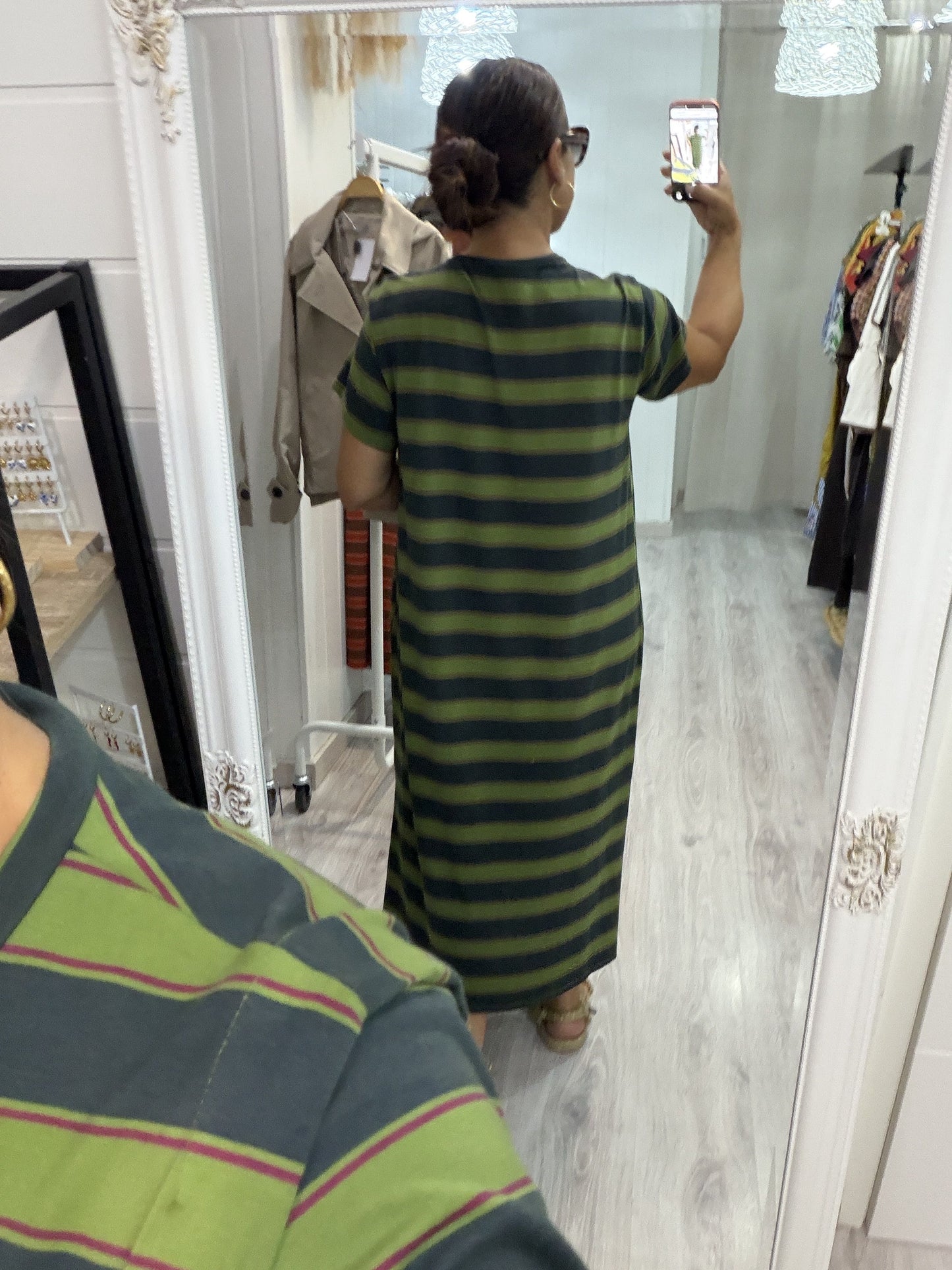 Vestido Verona pistacho, verde y burdeos