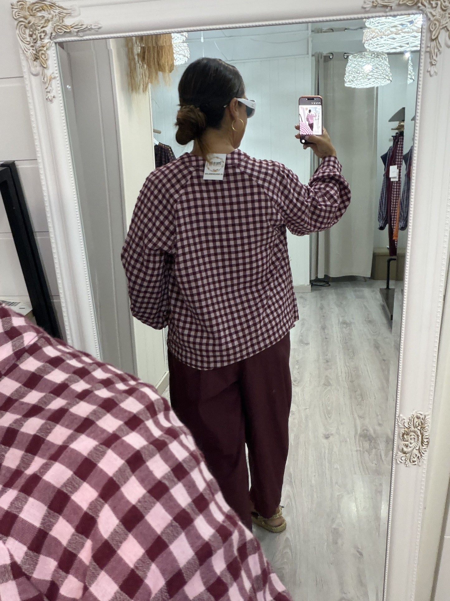 Blusa Vichy Sena burdeos y rosa