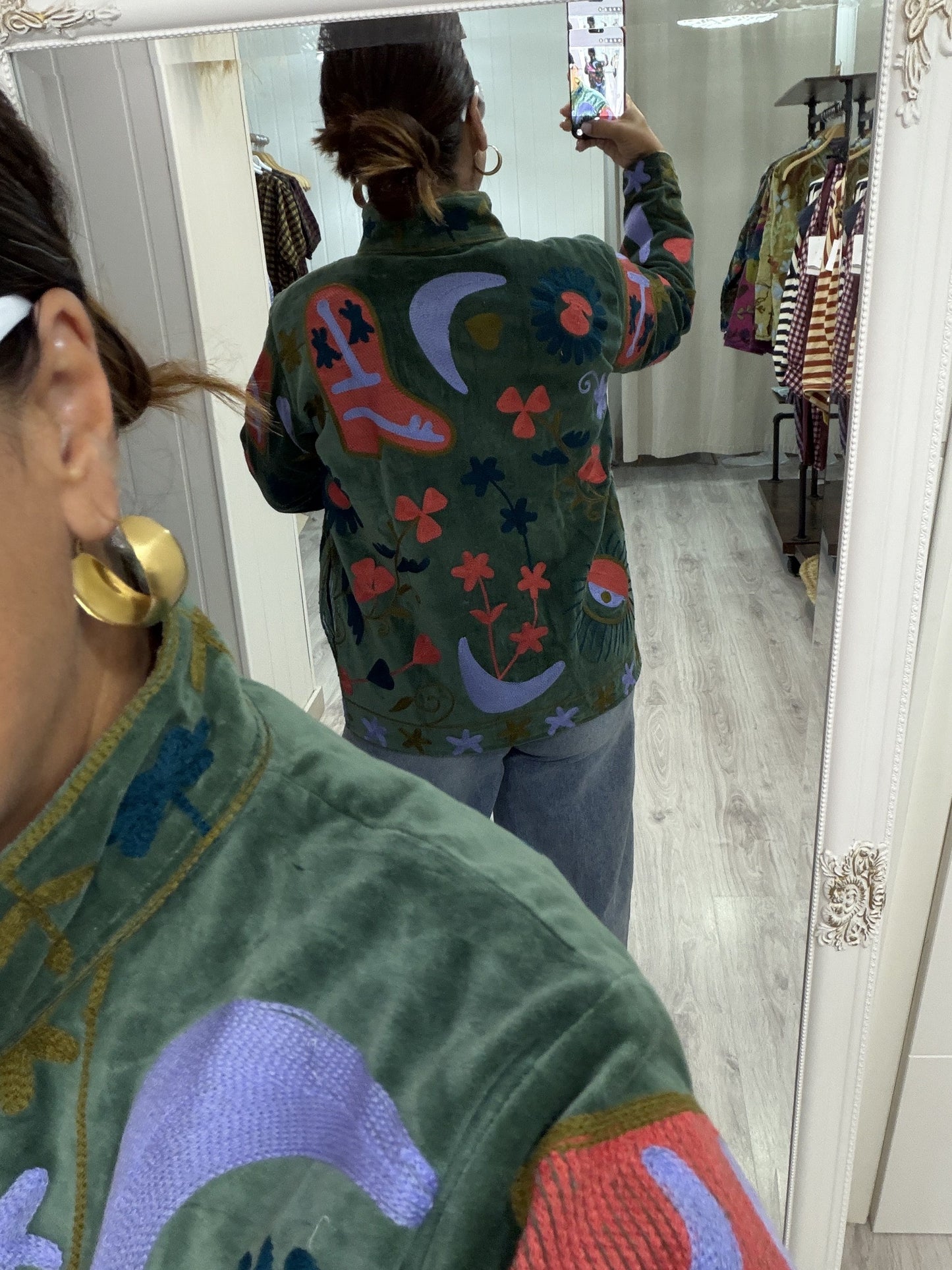 Chaqueta Suzani terciopelo Verde y Coral