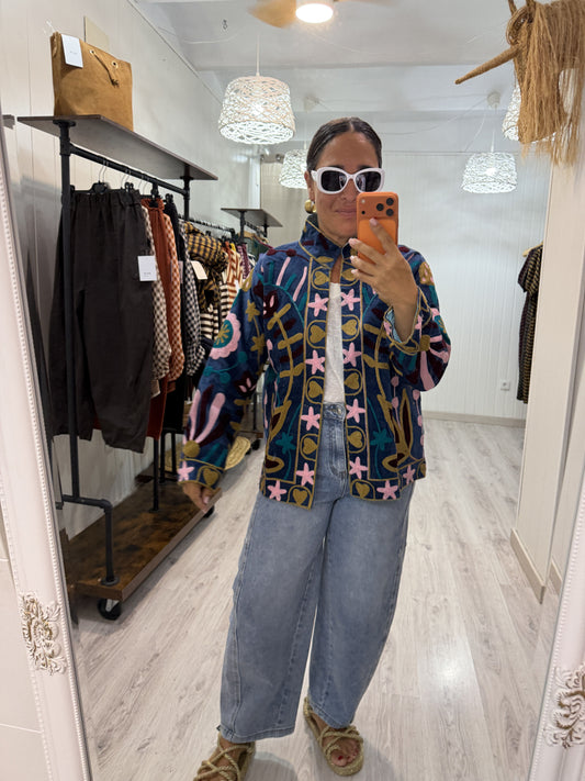 Chaqueta Suzani terciopelo Petróleo, rosa y burdeos