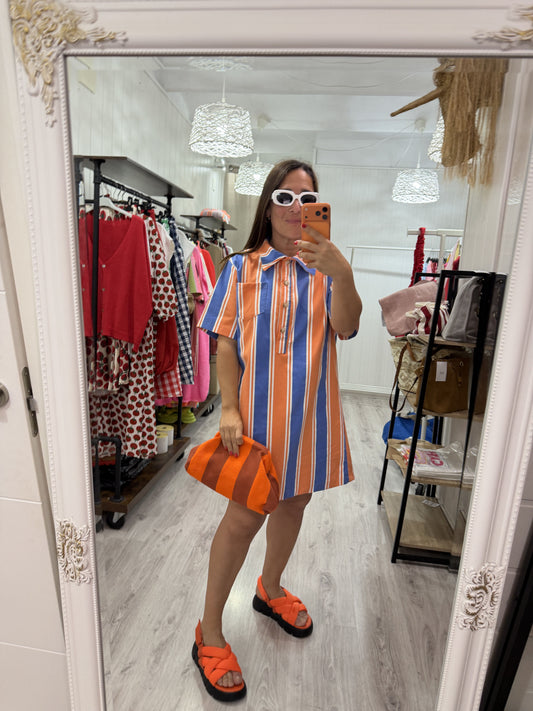 Bolso mano y bandolera Rayas naranja y teja