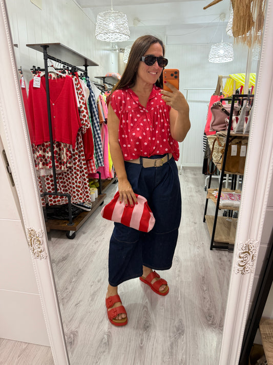 Bolso mano y bandolera Rayas rosa y rojo
