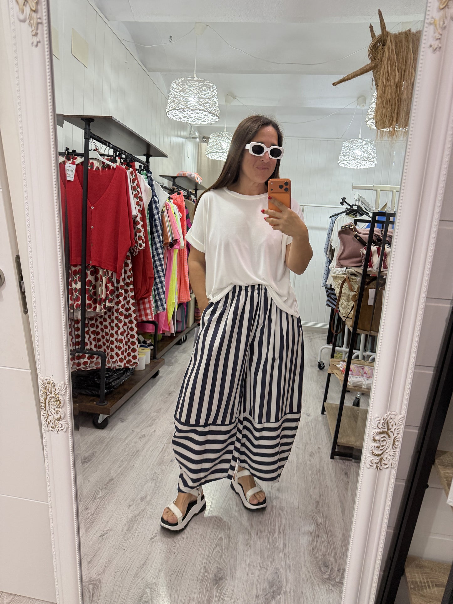 Pantalón Corfú rayas marino y blanco