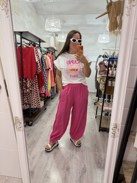 Pantalón Lino Botoncitos fucsia
