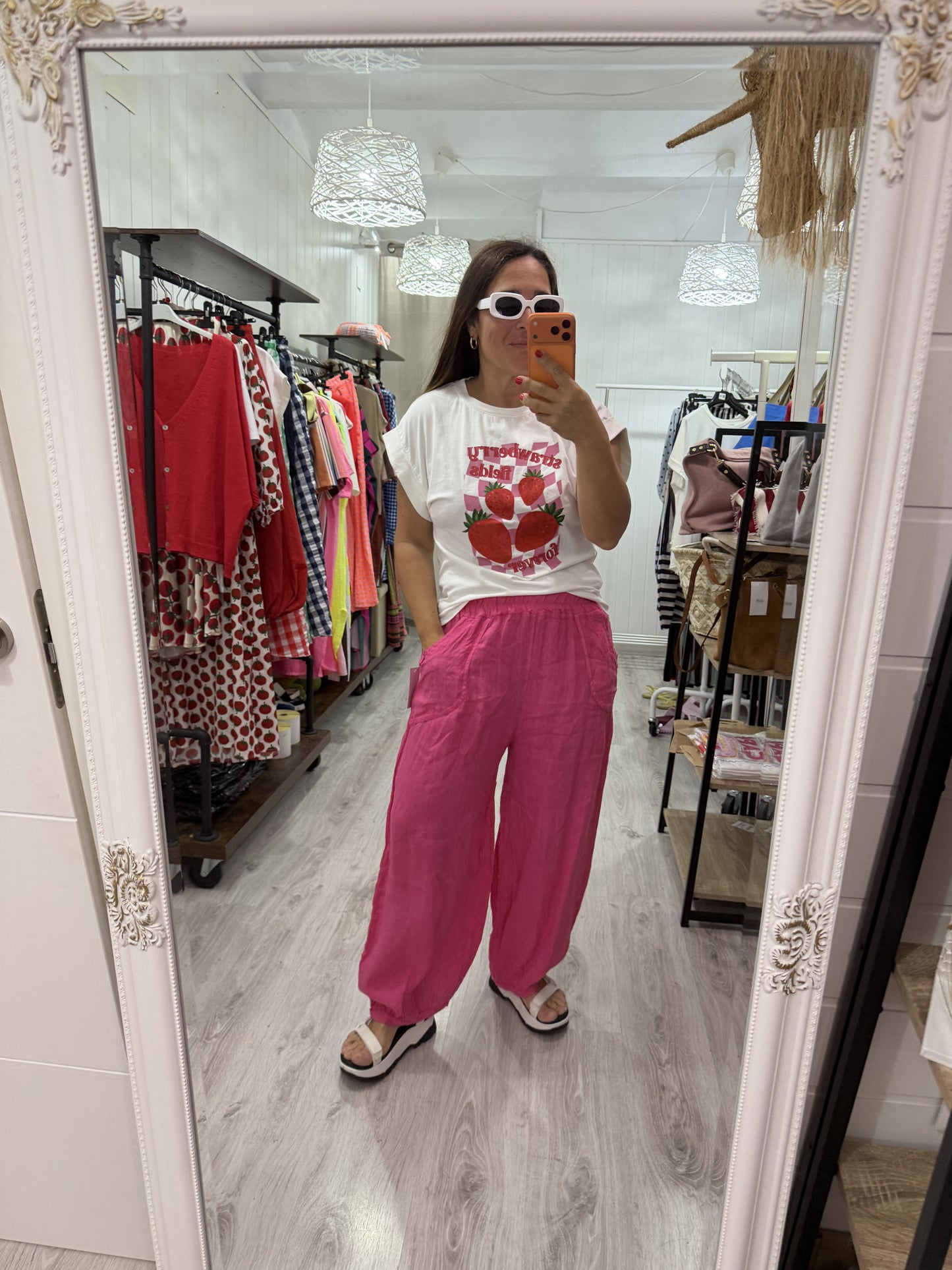 Pantalón Lino Botoncitos fucsia