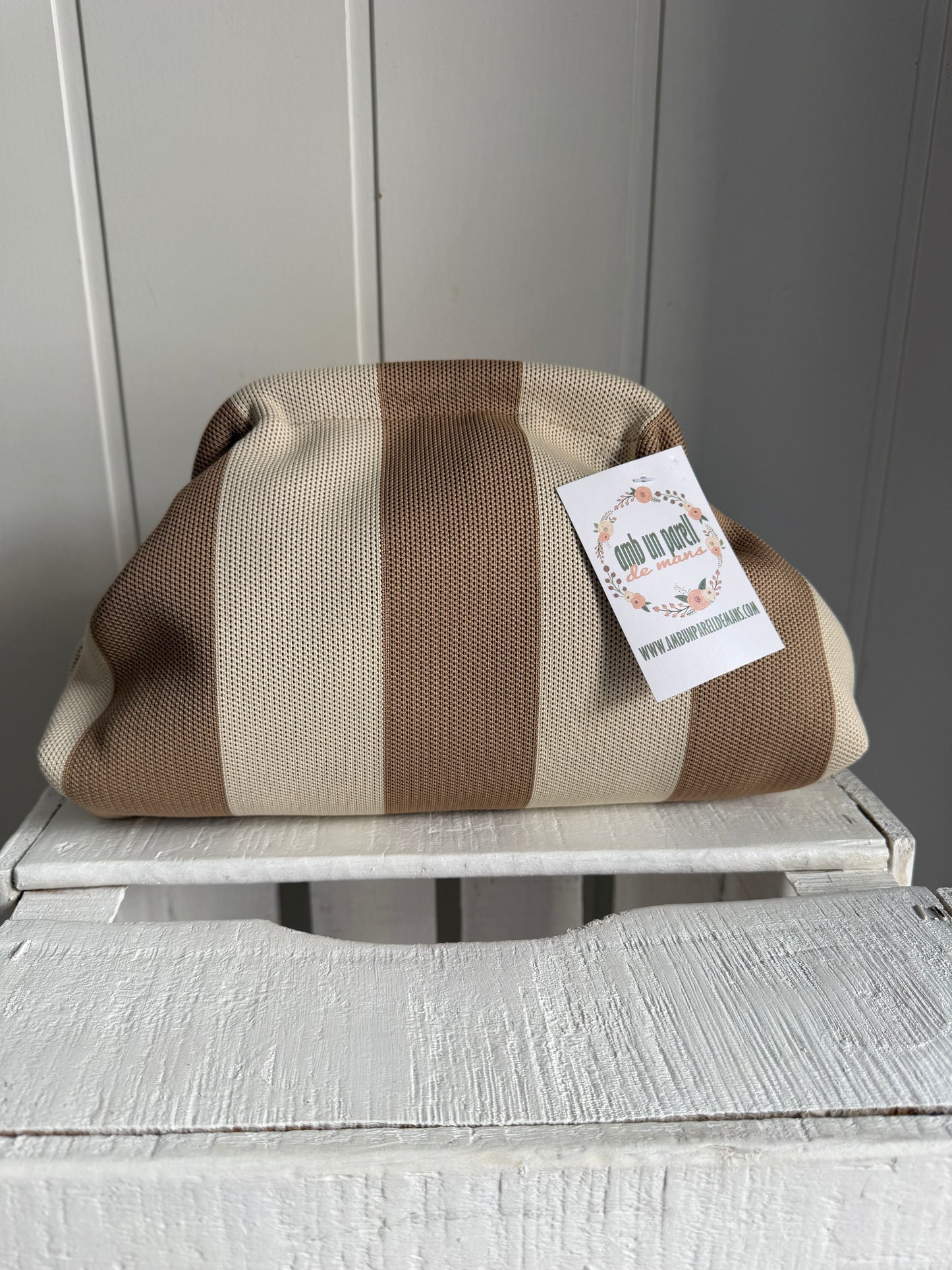 Bolso mano y bandolera Rayas marfil y beige