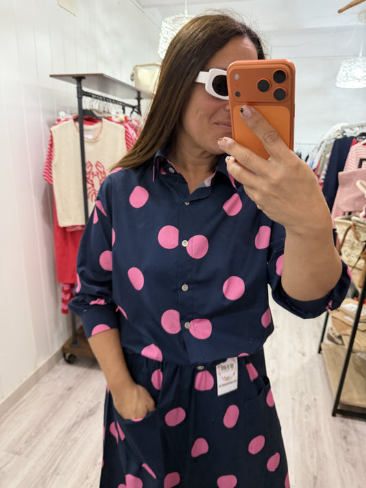 Camisa Caetana topos azul y fucsia