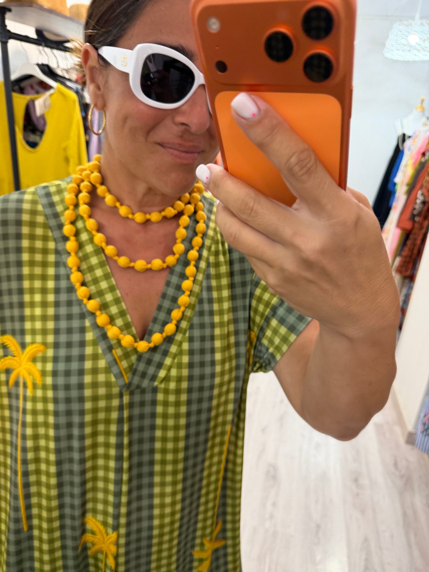 Kaftan Palmeras vichy licra fría Verdes