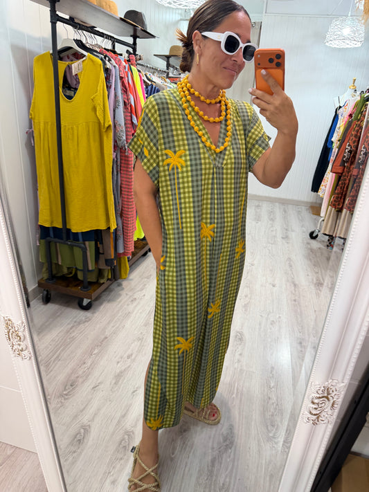 Kaftan Palmeras vichy licra fría Verdes