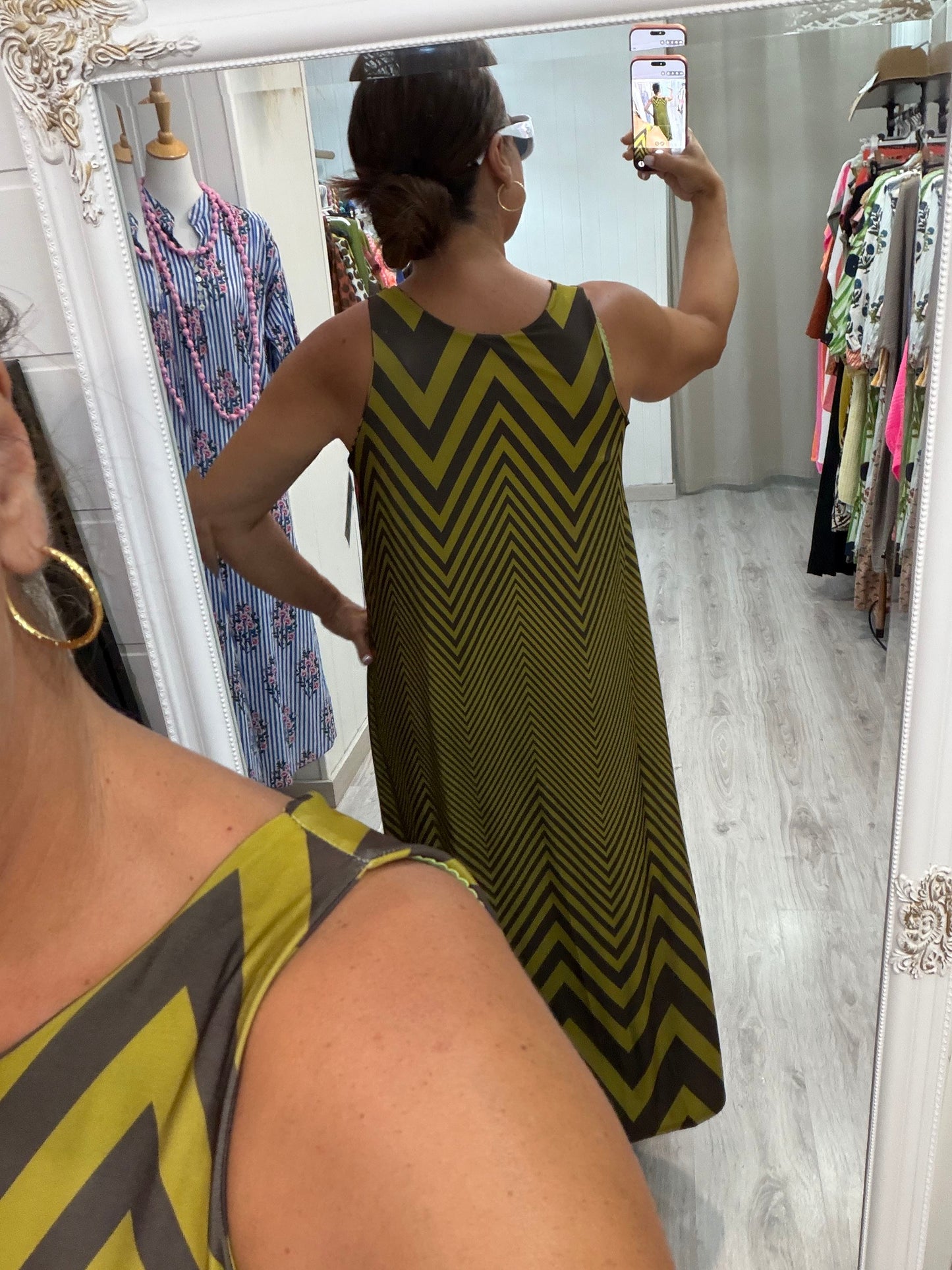 Vestido Ziggy licra fría chocolate y pistacho