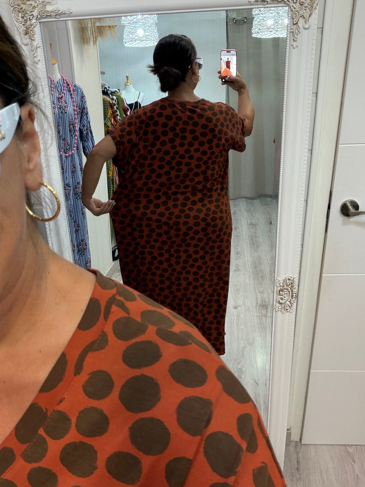 Vestido Lola topos caldera y chocolate