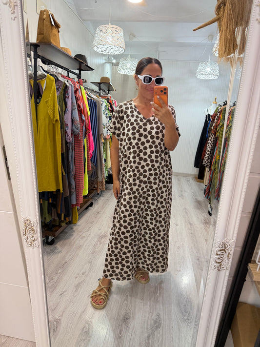 Vestido Lola topos beige y chocolate