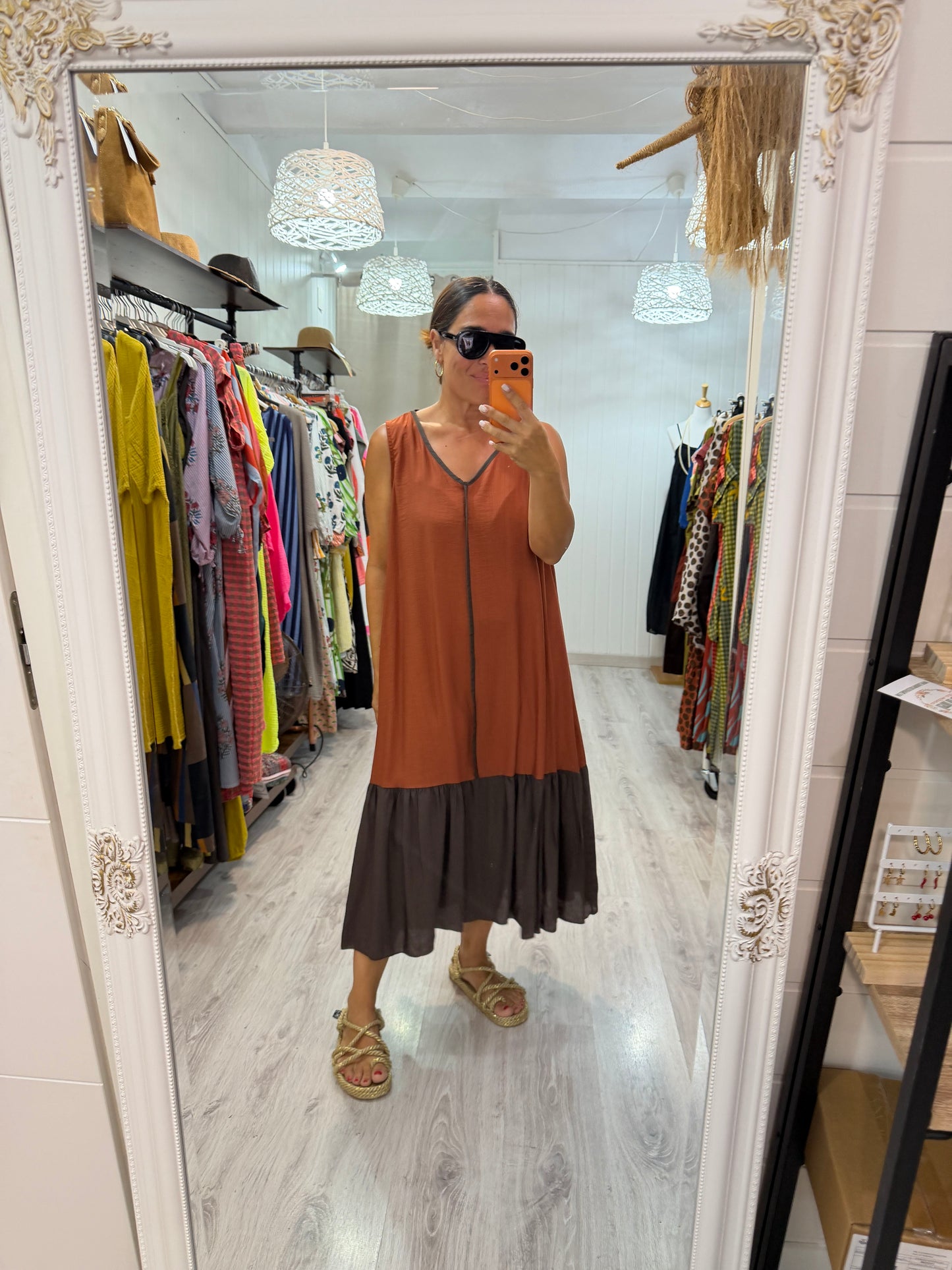 Vestido Ana caldera y chocolate