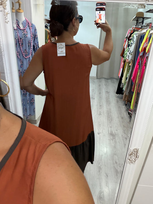 Vestido Ana caldera y chocolate