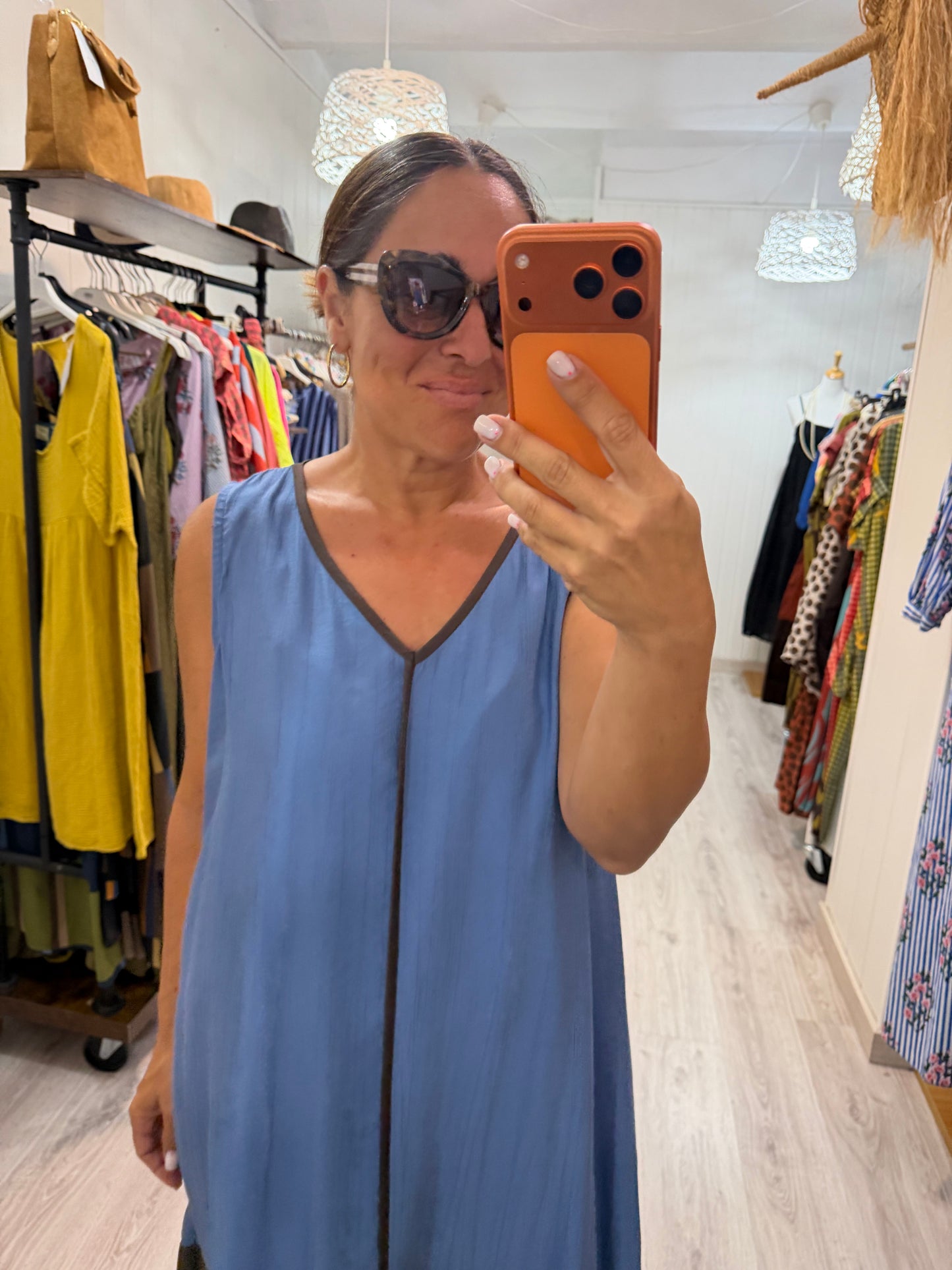Vestido Ana azul cielo y chocolate