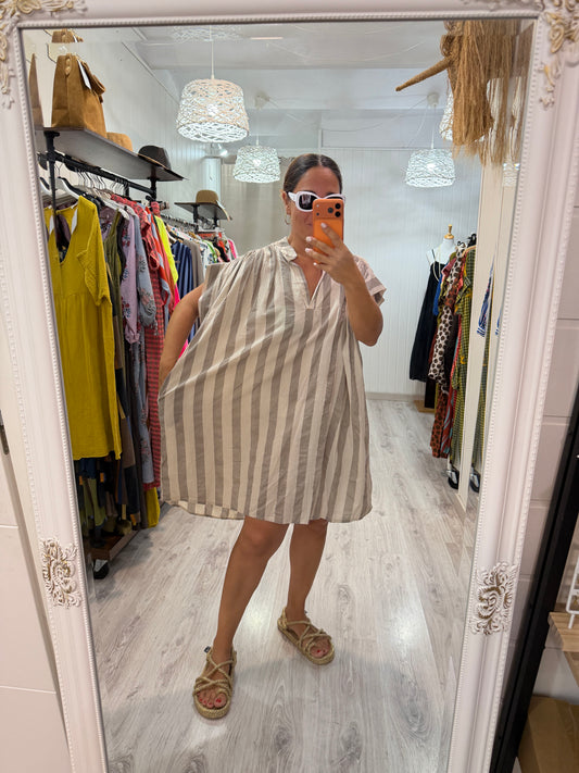 Vestido Cangas beige y taupe
