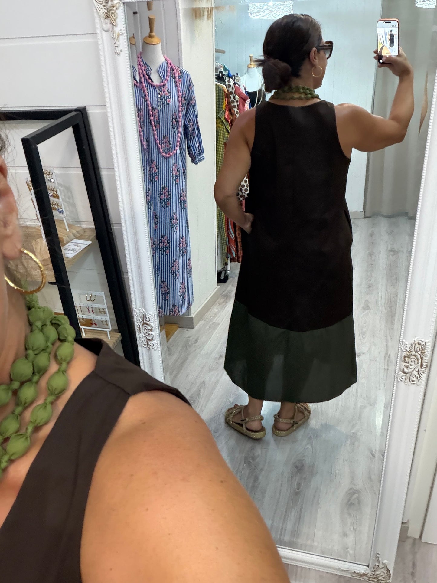 Vestido Bicolor chocolate y verde