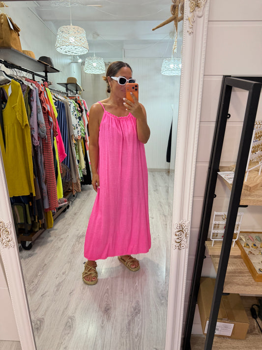 Vestido Cartagena bambula fluor fucsia