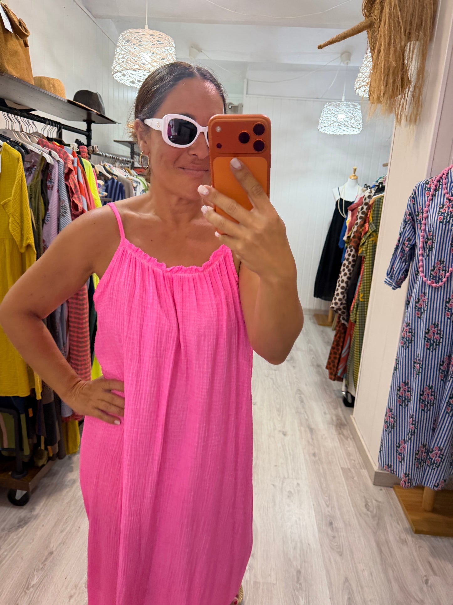 Vestido Cartagena bambula fluor fucsia
