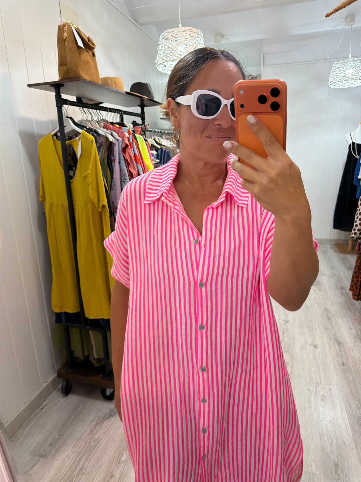Vestido Bambula camisero navy fucsia