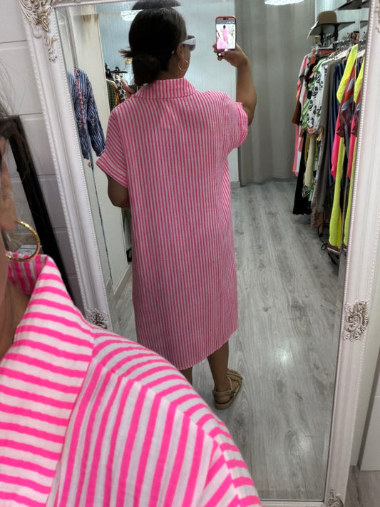 Vestido Bambula camisero navy fucsia